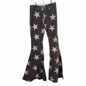 Peach Love Purplish Grey Corduroy Star Print Bell Bottom Pants